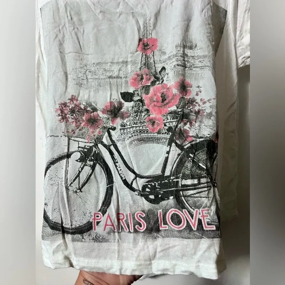 White Paris Love Cropped High Low Short Sleeve T-Shirt - Picture 4 of 6